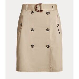 LAUREN Ralph‎ Lauren Tan Belted Micro-Sanded Twill Skirt A-Line Womens Size 10